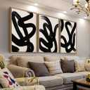 Framed Wall Art Canvas Set Abstract Lines Pictures Modern Mid Century Boho Wall Decor Minimalist Abstract Black Stroke Lines Canvas Painting Artwork Living Room Bedroom Home Office 20"x28"x3 Natural