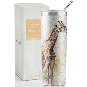 Onebttl Giraffe Gifts for Giraffe Lovers, 20oz Insulated Stainless Steel Tumblers with Lids and Straws, Perfect Gifts for Christmas & Birthday - Watercolor