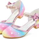 Girls Sandals Closed Toe Heels Wedding Party Girls Dress Shoes Toddler Little Big Kid (Rainbow)