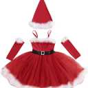 Amnnchya Christmas Toddler Girl Dress Sleeveless Santa One-Piece Dresses Arm Sleeves Hat Set Kids Girls Christmas Outfit, 4-5Y