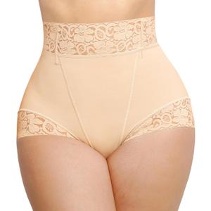 SHAPELLX Shapewear for Women Tummy Control Short Faja Body Shaper Compression Panties Mid Waisted Briefs Lace Underwear (Medium, A2-Beige)