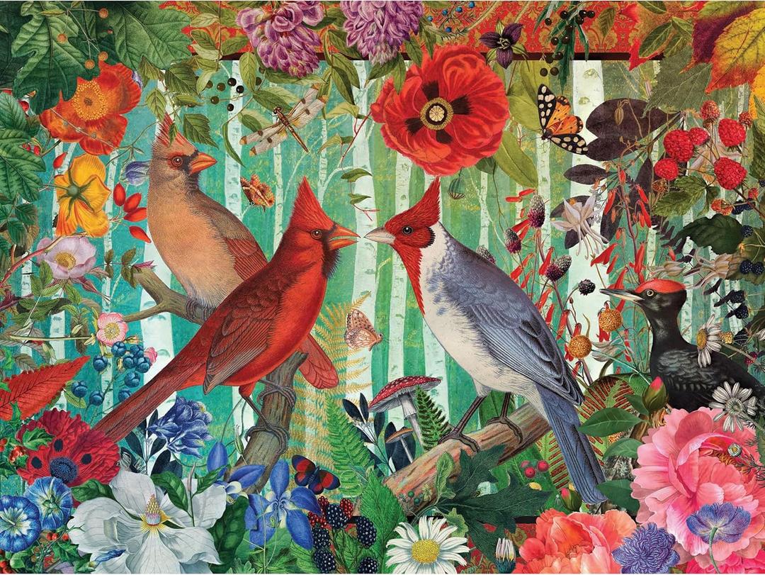 1000 Piece Puzzle for Adults Birch Birds Jenna Dellagrottaglia Cardinals Challenging Jigsaw by Playview