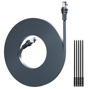 Flat Starlink Gen 3 Cable 25 FT for Standard V3 & Mini, High-Speed Slim Hidden FTP RJ45 Ethernet Replacement Extension Cable, 26AWG LLDPE Waterproof for Rectangular Satellite Dish Outdoor-Gray+Ties