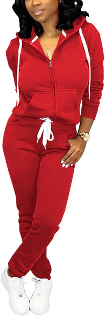 Nimsruc Jogging Suits for Women 2 Piece Casual (Large, Big Red)