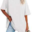 luwita Oversized T Shirts for Women Loose Fit Crewneck Short Sleeve Tops Summer Casual Blouse Y2K 2026 Basic Tees (White, S)