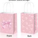 Qpout 12 PCS Bow Gift Bags Bulk, Small Pink Gift Bag, Coquette Goodie Bag, Pink Bow Party Favor Bags Paper Treat Candy Snack Bag for Girls Birthday Baby Shower Wedding, 1 Count