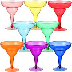 48 Packs Plastic Clear Margarita Glass Cups Bulk 8 Colors 12 oz Disposable Cinco De Mayo Party Decoration for Fun Taco Party Supplies, Neon Cocktail Cups, Mexican Theme for Carnivals, Dia De Muertos