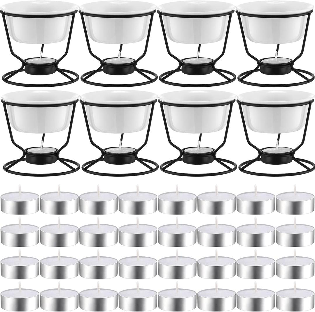 40 Pcs Ceramic Butter Warmers for Seafood Set 4.7oz 8 Pcs Butter Warmer with 32 Tealight Candles for Chocolate Cheese Fondue Melting, Dishwasher Safe, Microwave Safe, Oven, White