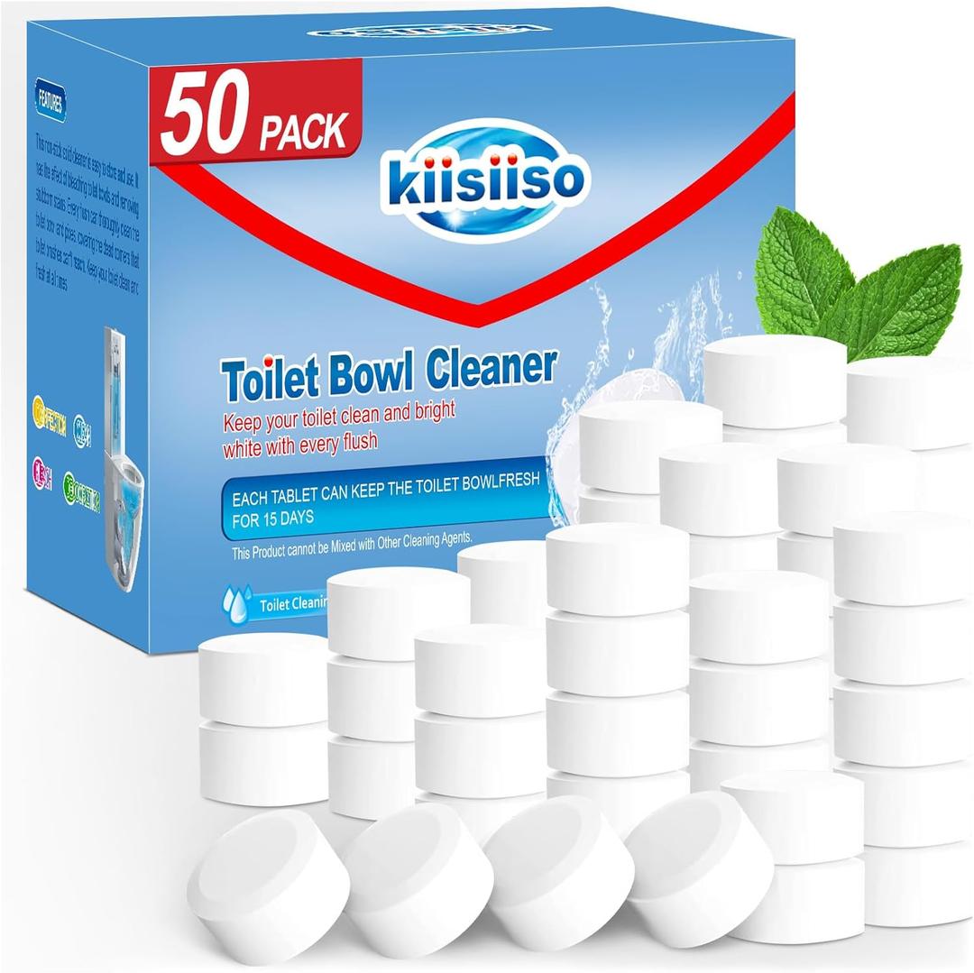 KIISIISO Toilet Bowl Cleaner Tablets 50 PACK, Automatic Bleach Toilet Tank Cleaners, Bathroom Long-Lasting Freshness, Slow-Releasing Powerful Deodorizing & Descaling