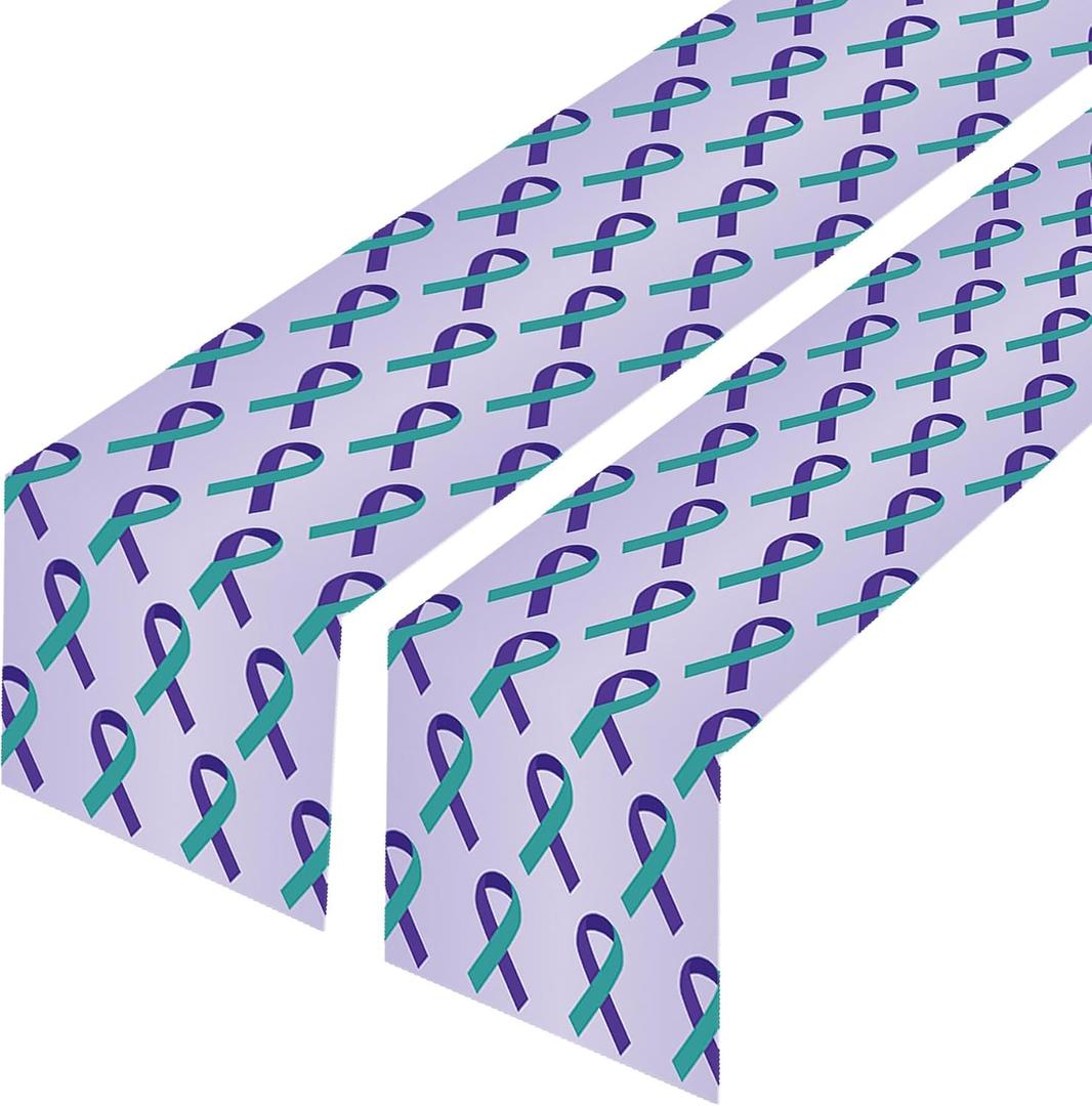 2PCS Suicide Prevention Awareness Table Runner Teal Purple Ribbon Themed Party Supplies Decorations Favors Tablecloth World Suicide Prevention Day Hope Faith Table Cover for Suicide Awareness, 12 X 72 Inches