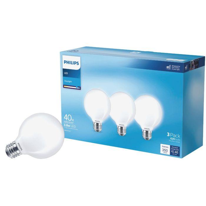 Philips G25 Medium LED Decorative Light Bulb 567420 3pk 40w G25 Led Dl Bulb
