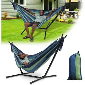 Hammock with Stand for Outside,600lb Weight Capacity Adjustable Height 3-in-1 Portable Hammock for Outdoor&Indoor Camping Backyard Bedroom(Hammock, Stand & Carry Bag) (Blue)