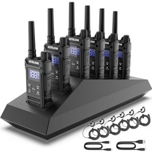 T3G Heavy Duty Walkie Talkies, IP67 Waterproof Two Way Radio with Earpiece, Triple Proof, Three Charging Options, USB, NOAA, Emergency GMRS 2 Way radios(6 Pack), Black/Grey