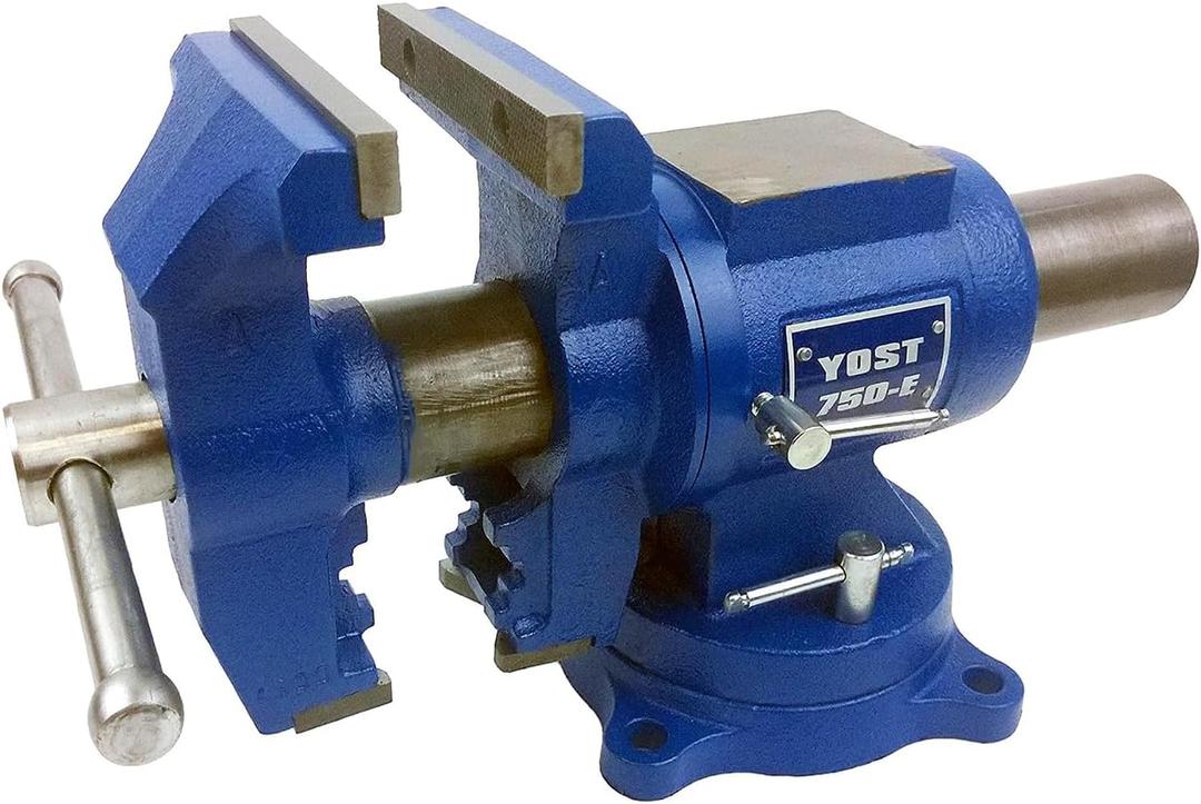 Yost Vises 750-E Multi-Jaw Rotating Vise Syste, 2 in 1 Multipurpose Bench and Pipe Vise, Secure Grip with Swivel Base, Made with a Combination of Ductile Iron & Hardened Steel, Medium, Blue