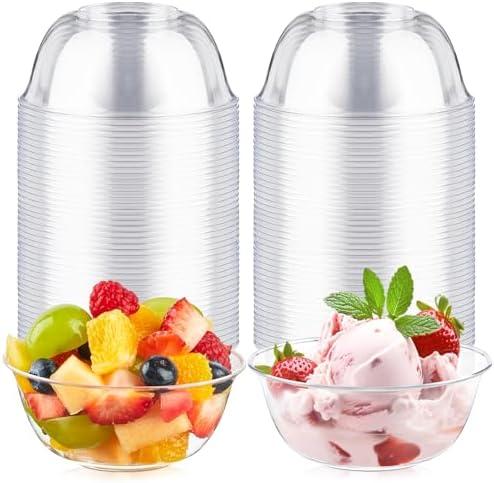 Qeirudu 10 oz Small Clear Plastic Bowls, 60 Pack Disposable Hard Plastic Party Serving Bowls for Salads, Ice Creams, Fruit, Desserts, Parfaits, Snacks