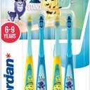 Jordan* ® | Step 3 Toothbrush for Children | Toothbrush for Ages 6 to 9 Years | Soft Bristles, Double Ergonomic Handle & BPA-Free | Blue & Green | Pack of 4