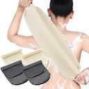 Moukeren Exfoliating Back Scrubber with Handles 4 Pack Nylon Back Exfoliator Extended Length Washers Scrubbers Stretchable Pull Strap Exfoliating Washcloth(Grey, Cream White) Pack of 2