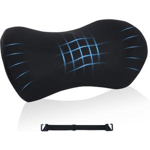 Lumbar Support Pillow for Office Chair and Car Seat, Lumbar Pillow with Adjustable Strap, Memory Foam Back Pillow for Lower Back Pain Relief, Back Support Pillow for Sitting, Driving, Traveling, 18.5*9.5*5.5 Inches