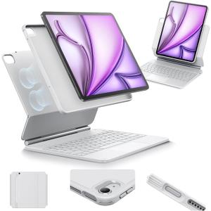 ESR for iPad Air 13 Inch Case Keyboard M4/M3/M2 (2026/2025/2024), Easy-Set Magnetic Stand, Portrait/Raised Modes, with Removable Protective Case, White