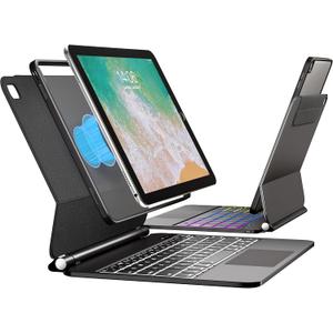 Magic for iPad 6th 5th Generation 2017 2018 Air 2 9.7inch Case with Keyboard, Trackpad Floating Rainbow Backlit TouchPad Keypad with Cantilever Magnetic Cover for iPad 5 6 Gen Black