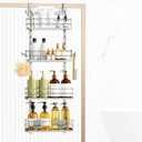 Orimade Adjustable Hanging Over the Shower Door Caddy,Bathroom Organizer Shelf Storage with 4 Hooks for Razor,No Drilling Rustproof Shower Rack Basket, 4 Tier, Silver