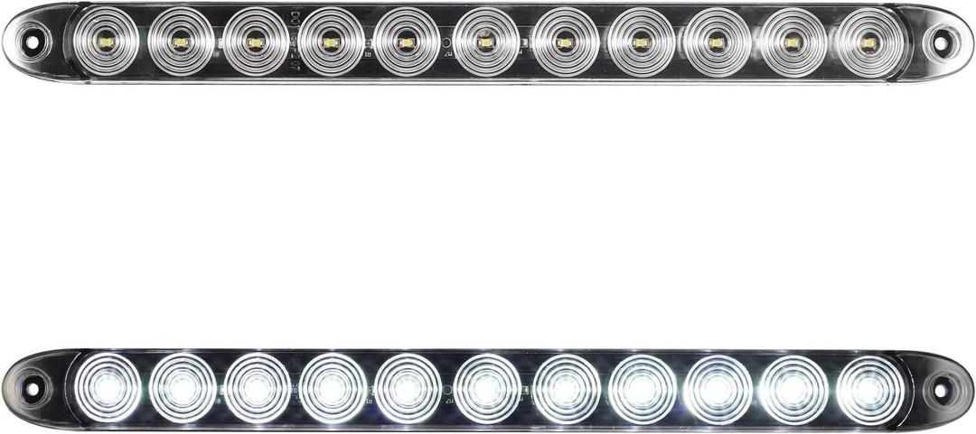 Partsam 2Pcs 15" Inch White Led Trailer Reverse Backup Light Bars Clear Lens, Sealed 11 LED Flange Mount Trailer Truck 15" Inch Reverse White Light Bar Utility Marker Light Bar RV Front Access Light