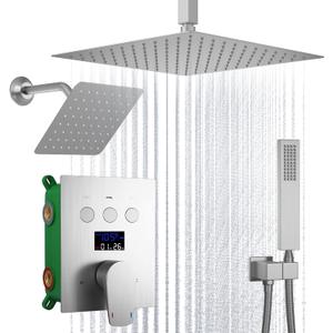 Dual Shower Heads Shower System with 12 Inch Ceiling Rainfall Shower Head and 8 Inch Side Shower Head Digital Display Shower Fixtures Luxury Shower Faucet Set,Brushed Nickel