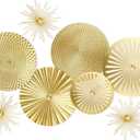 8 Pcs Gold Wall Decor Modern Metal Decor Metal Starbursts Radial Plate Art Hanging Decorative Wall Decorations for Home Bedroom Bathroom Living Room Office Sculpture(Gold)