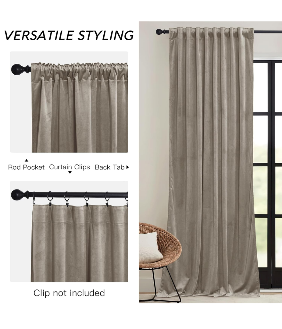 Velvet Curtains 96×62 inches Length Brown 1 Pack