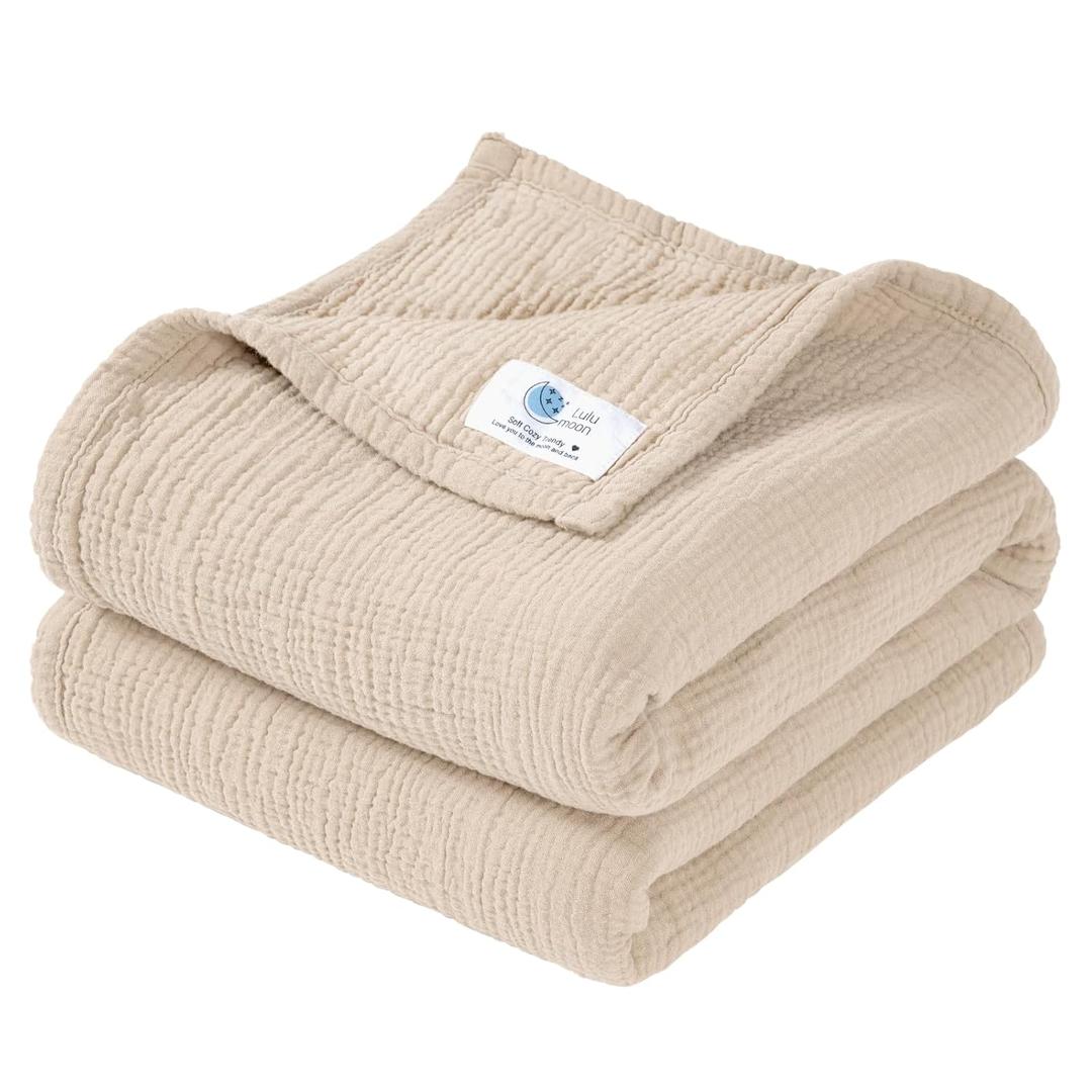 Lulumoon Muslin Quilt Blanket, Crib Blanket for Baby and Toddler, 47x47 Inches(Ivory)