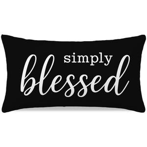 Throw Pillow Cover 12x20 for Sofa Couch or Bed, Black and White Simply Blessed Lumbar Decorative Cushion Case, Fall Winter Bedroom Decor and Modern Faith-Inspired Accent