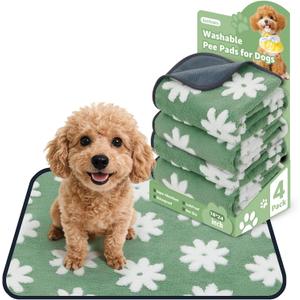 LOOBANI Washable Puppy Pads: Waterproof Reusable Pee Pads for Dogs, Non-Slip and Leak-Proof Dog Pee Mat, Absorbent Dog Training Pads for Puppy Playpen, Crate, Potty Training (18"x24", 4 Packs) (Green Daisy)