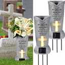 2 Pcs Solar Cemetery Grave Vase with LED for Fresh Artificial Flowers Headstones Vases with Spikes Grave Decorations for Cemetery Grave Decor Memorial Gifts Loss of Loved One
