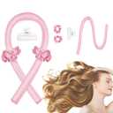CORATED Heatless Curling Rod Headband, No Heat Silk Ribbon Rollers for Overnight Sleeping Curls, Styling Kit with Hair Clips and Scrunchie (Pink)