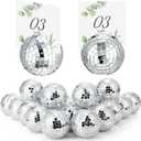 Engrowtic 12 Pcs Disco Ball Table Number Card Holders Silver Place Card Holder for Photo Name Stands Disco Centerpiece Decor for Wedding Party Birthday Table Number, 2 Inch