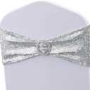 100 Pack All Around Sequin Silver Chair Sashes Bows for Wedding Celebration Decor JKDMJF Sequins Chair Bands with Buckles for Party Baby Shower Chair Decorations, Glitter Silver Chair Sash