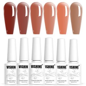 2 x Vishine Jelly UV LED Gel Nail Polish Sets 6 Colors Transparent Red Pink Nude Brown Skin Color Soak Off Gel Polish Long Lasting Gift Set C007