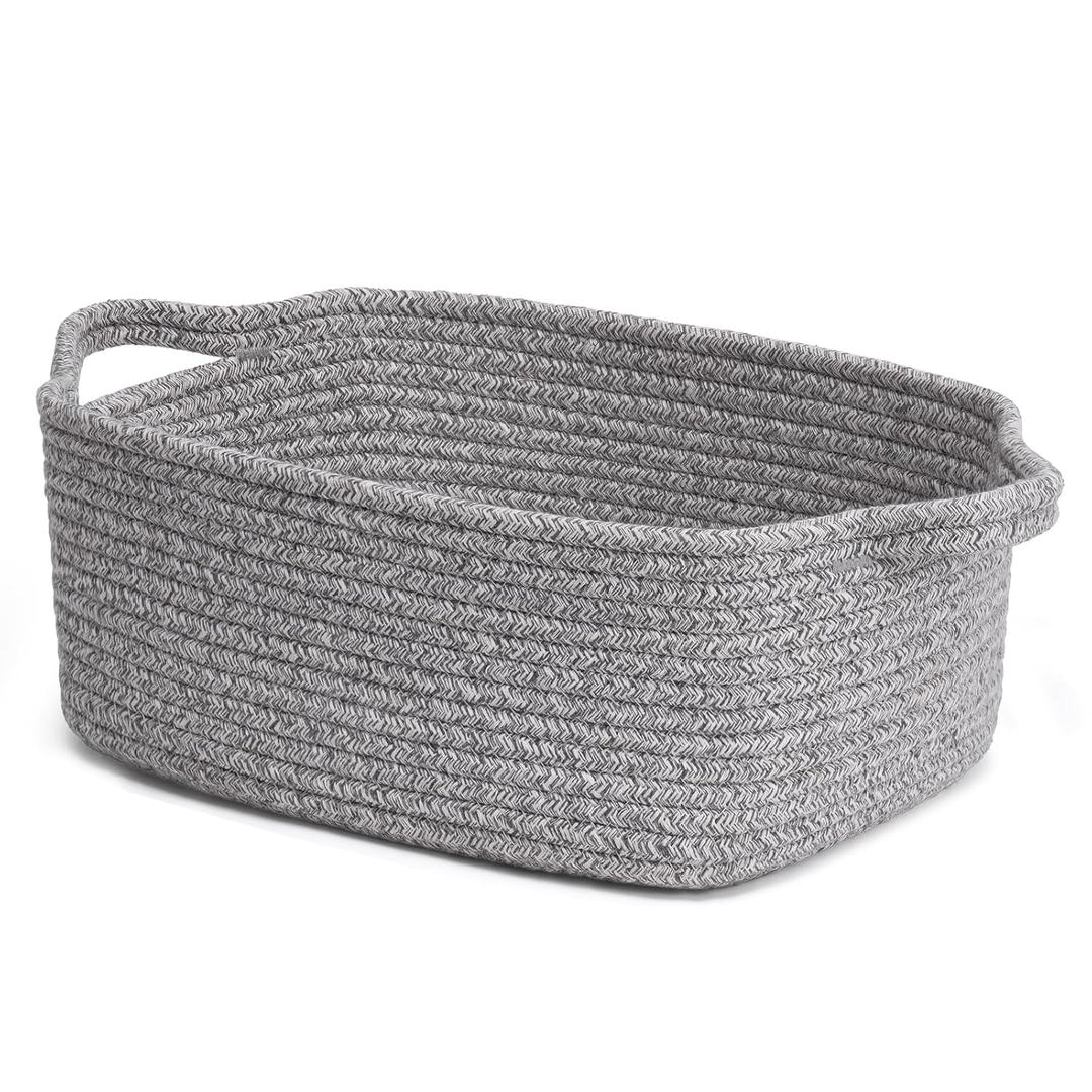 CHICVITA Decorative Gift Basket, Easter Basket for Kids, Woven Rope Storage Baskets with Handles, Nursery Baby Shower Toy Organizer, Grey, 13 x 9.8 x 5 inches