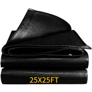 25X25FT Reinforced PE Pond Liner, 28Mil Thickness Pond Liners for Outdoor Ponds, Hemmed Edge with Buttonholes Liners for KOI/Fish, Duck Pond and Waterscape.
