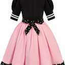 50s Outfit for Girls 50s Poodle Skirt Costume for Girls Halloween Party Dress Up 8-10Y