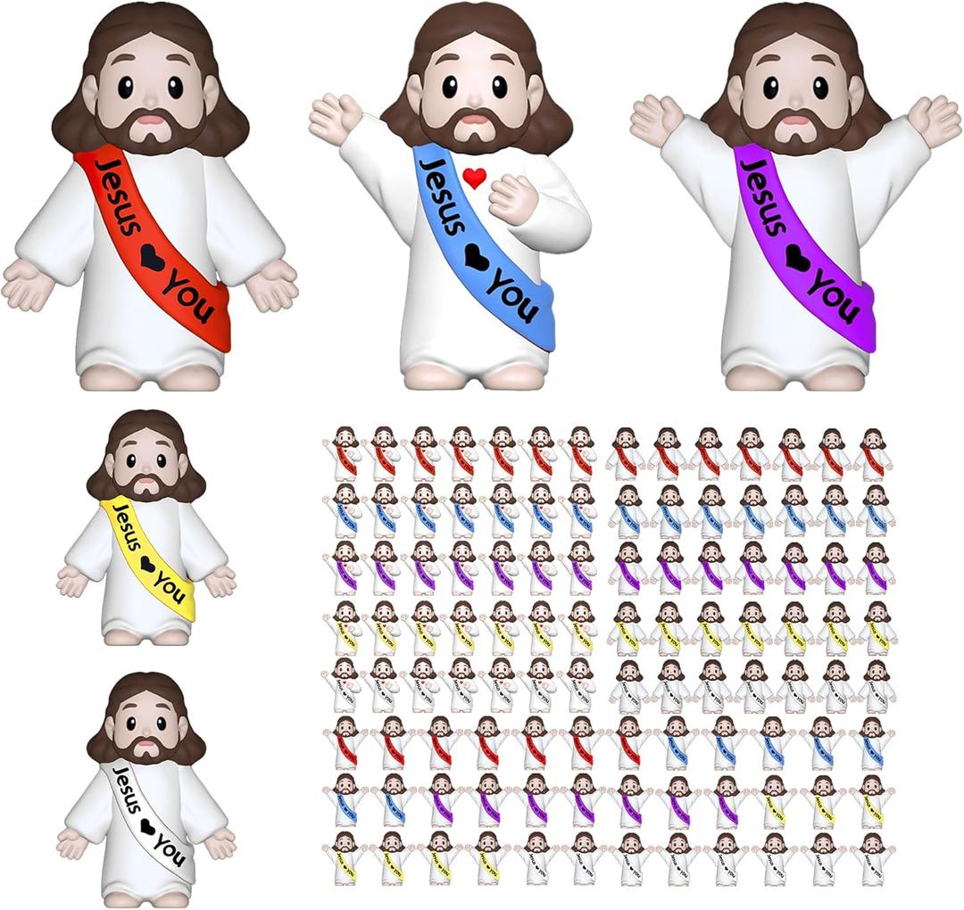 105 PCS Little Jesus Figures,Mini Jesus Figurines - Tiny Statues for Easter Egg Stuffers,Religious Gifts,Parties,Baptism Gifts,Multicolor Miniature Decorations,Hide and Seek FigurinesMulticolor