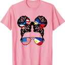 Half American Half Filipino Girl USA Philippine Flag Patriot T-Shirt Small (Pink)