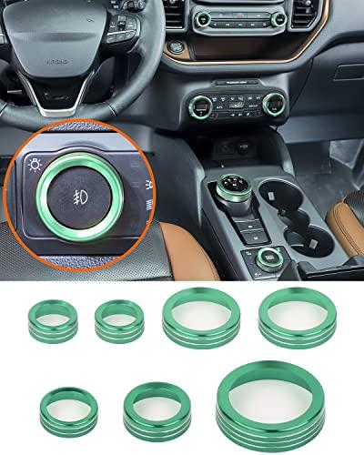 Savadicar CKT02 Billet Aluminum Control Knob Trim Sets, Headlight/4WD/HVAC Climate Control Knob Bezels, Air Conditioner/Radio Switch Cover for 2021-2025 Ford Bronco Sport, Interior Accessories, Green