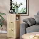 YMYNY Rattan Nightstands Set of 2, Boho Bedside Table with Open Shelf, 2 Drawers, 9.45" x 11.42" x 25.59", Narrow Side Table, Bedside Cabinet for Bedroom and Small Spaces, Natural UHST017N-2