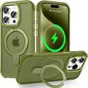 Designed for iPhone 15 Pro Max Case with Magnetic Stand, [Military Drop Protection][Great Grip Feeling] Matte Translucent Back Slim Shockproof Phone Cover for iPhone 15 Pro Max 6.7", Olive