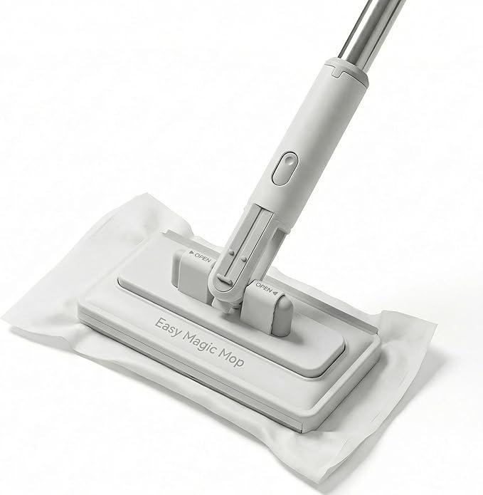 Snap on Grip Mini Mop, No-Touch Lazy Mop, Touch-Free Cloth Attachment, Secure Cleaning Pad Grip, Compact Design, Disposable Dust Mop for House Wall,Bathroom, Windows, Corners (LARGE10.2*4.1*48.4IN)