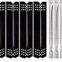 Yiming Grill Replacement Parts for Grillmaster 720-0697, Nexgrill 720-0697, Sunbeam 720-0697 Models, Porcelain Steel Heat Plate Tent Shields, Stainless Steel Pipe Burner Tubes Set, 4 Pack