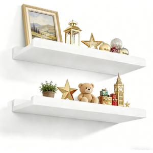 Love-KANKEI Floating Shelves Wall Mounted Set of 2, 17 Inch Rustic Wood Wall Shelves for Storage, Bedroom Living Room Bathroom Kitchen Office and More White