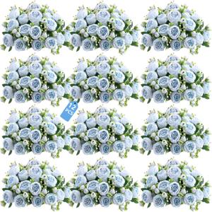 Peonies Artificial Flowers 12 Bundles Pink Flowers Bouquet, Lifelike Silk Fake Peonies with Stems for Home Table Centerpieces, Wedding, Party & DIY Bridal Floral Arrangements (Blue)
