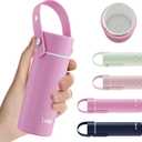 Exllena Upgraded Ceramic Lined Small Insulated Water Bottle 6.8oz/200ml with Adjustable Silicone HandleSmall Flask for Hot & Cold Drinks, Ideal for Purse, Lunchbox...(Lavender Hush)